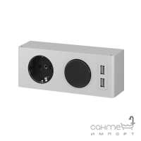 Блок управління світильником (розетка+вимикач+2 USB) Sanwerk LV0000115 сріблястий