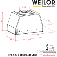 Встраиваемая кухонная вытяжка Weilor PPE 5230 SS 1000 LED Strip нержавеющая сталь