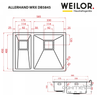 Кухонная мойка полторы чаши Weilor Allerhand WRX DB5845 нержавеющая сталь