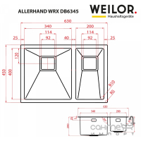 Кухонна мийка півтори чаші Weilor Allerhand WRX DB6345 нержавіюча сталь