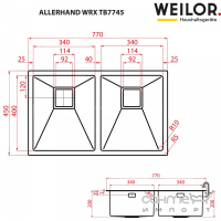 Кухонная мойка с двумя чашами Weilor Allerhand WRX TB7745 нержавеющая сталь