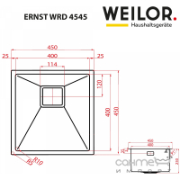 Квадратная кухонная мойка Weilor Ernst WRD 4545 нержавеющая сталь