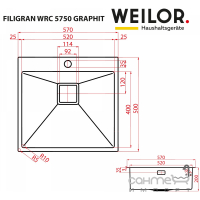 Кухонная мойка Weilor Filigran WRC 5750 Graphit черная нержавеющая сталь