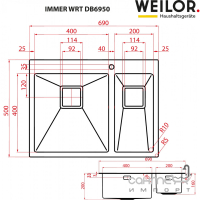 Кухонная мойка полторы чаши Weilor Immer WRT DB6950 нержавеющая сталь