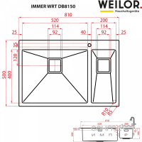Кухонная мойка полторы чаши Weilor Immer WRT DB8150 нержавеющая сталь