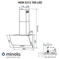 Похила кухонна витяжка Minola HDN 5212 BL 700 LED чорне скло