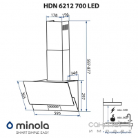 Кухонна похила витяжка Minola HDN 6212 BL/I 700 LED чорне скло