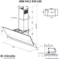 Наклонная кухонная вытяжка Minola HDN 9412 BL 850 LED черное стекло
