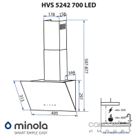 Наклонная кухонная вытяжка Minola HVS 5242 BL 700 LED черное стекло