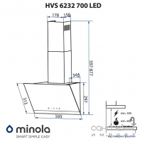 Наклонная кухонная вытяжка Minola HVS 6232 BL/INOX 700 LED черное стекло