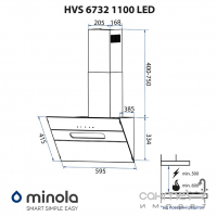 Кухонна похила витяжка Minola HVS 6732 BL 1100 LED чорне скло