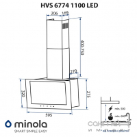 Наклонная кухонная вытяжка Minola HVS 6774 BL 1100 LED черное стекло