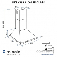 Купольна витяжка Minola DKS 6754 BL 1100 LED GLASS чорна, панель скло