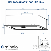 Вытяжка полновстраиваемая Minola HBI 7664 BL GLASS 1000 LED Line черная