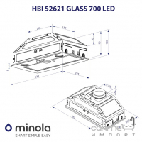 Вбудована кухонна витяжка Minola HBI 52621 WH GLASS 700 LED біле скло