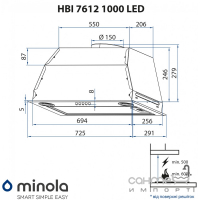 Вбудована кухонна витяжка Minola HBI 7612 BL 1000 LED чорна