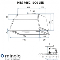 Встраиваемая кухонная вытяжка Minola HBS 7652 WH 1000 LED белая