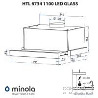 Телескопічна витяжка Minola HTL 6734 BL 1100 LED GLASS чорна, панель скло