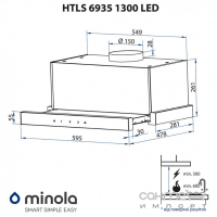 Телескопічна витяжка Minola HTLS 6935 WH 1300 LED біла, панель скло