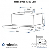 Телескопічна витяжка Minola HTLS 9935 BL 1300 LED чорна, панель скло