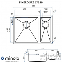 Кухонная мойка полторы чаши из нержавеющей стали Minola Finero SRZ 67350