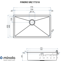 Широкая кухонная мойка из нержавеющей стали Minola Finero SRZ 77310
