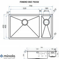 Широкая кухонная мойка полторы чаши из нержавеющей стали Minola Finero SRZ 79350