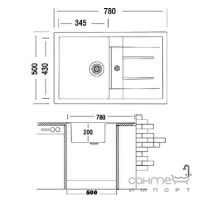 Прямоугольная гранитная кухонная мойка Adamant Fort 770x495x200 цвета в ассортименте