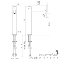 Смеситель для раковины высокий Vema Rubinetterie Tiber steel V17021AC005 нержавеющая сталь