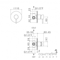 Смеситель для душа скрытого монтажа Vema Rubinetterie Tiber steel V17130AC005 нержавеющая сталь