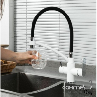 Змішувач для кухні з гнучким виливом та виливом для фільтрованої води Gappo G4348 матовий білий/чорний