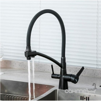 Змішувач для кухні з гнучким виливом та зливом для фільтрованої води Gappo G4398-16 матовий чорний