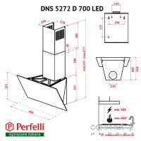 Наклонная вытяжка Perfelli DN 5272 D 700 BL LED черное стекло