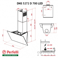 Похила витяжка Perfelli DN 6272 D 700 BL LED чорне скло