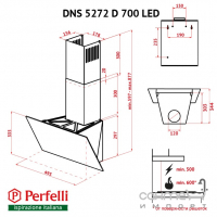 Наклонная вытяжка Perfelli DNS 5272 D 700 SG LED серое стекло