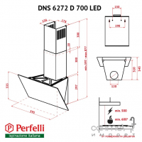 Наклонная вытяжка Perfelli DNS 6272 D 700 BL LED черное стекло