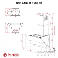 Наклонная вытяжка Perfelli DNS 6482 D 850 BL LED черное стекло
