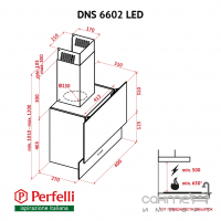 Наклонная вытяжка Perfelli DNS 6602 BL LED черное стекло