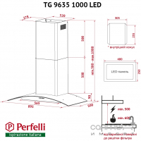 Пристінна витяжка Perfelli TG 9635 I 1000 LED нержавіюча сталь/прозоре скло