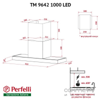 Пристінна витяжка Perfelli TM 9642 I/BL 1000 LED нержавіюча сталь/чорне скло