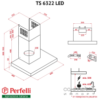 Пристенная вытяжка Perfelli TS 6322 I/BL LED нержавеющая сталь/черное стекло