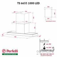 Пристінна витяжка Perfelli TS 6635 I/BL 1000 LED нержавіюча сталь/чорне скло