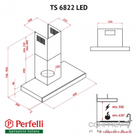Пристінна витяжка Perfelli TS 6822 I/BL LED нержавіюча сталь/чорне скло