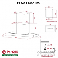 Пристінна витяжка Perfelli TS 9635 I/BL 1000 LED нержавіюча сталь/чорне скло