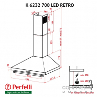 Купольная кухонная вытяжка с рейлингом Perfelli K 6232 BL 700 LED RETRO черная/хром