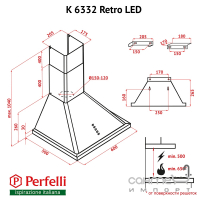 Купольная кухонная вытяжка с рейлингом Perfelli K 6332 BL Retro LED черная/бронза