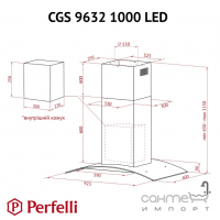 Острівна кухонна витяжка Perfelli CGS 9632 I 1000 LED нержавіюча сталь/прозоре скло