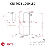 Островная кухонная вытяжка Perfelli CTS 9625 I 1000 LED нержавеющая сталь/черное стекло