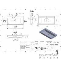 Раковина на столешницу из литого мрамора Miraggio Varna 800 Mirasoft Black матовая черная