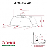 Вбудована витяжка Perfelli BI 7453 I 850 LED нержавіюча сталь, 850 м3/год